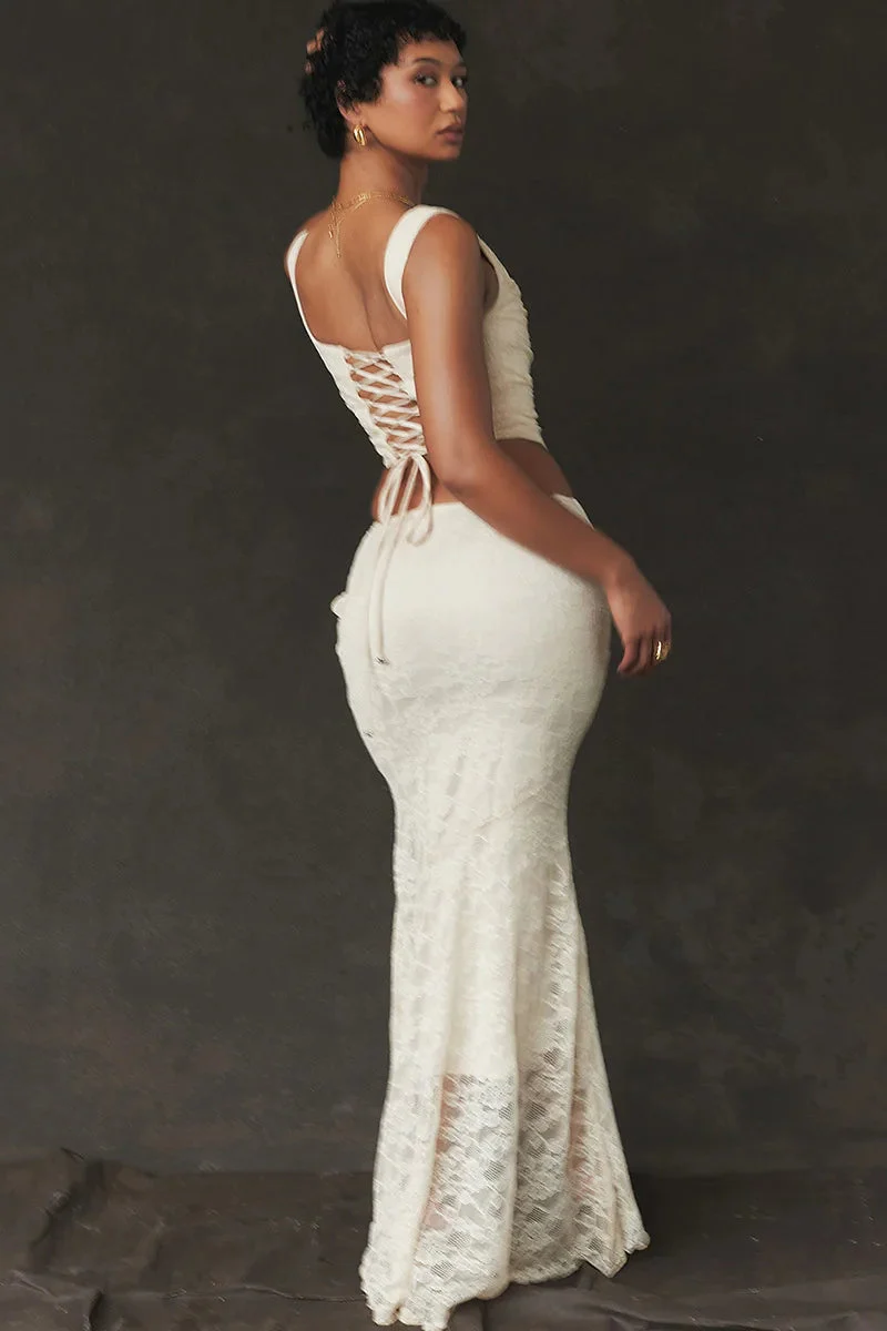 Elegant Lace-Up Crop Top & Maxi Skirt Boho Dress - Image 13