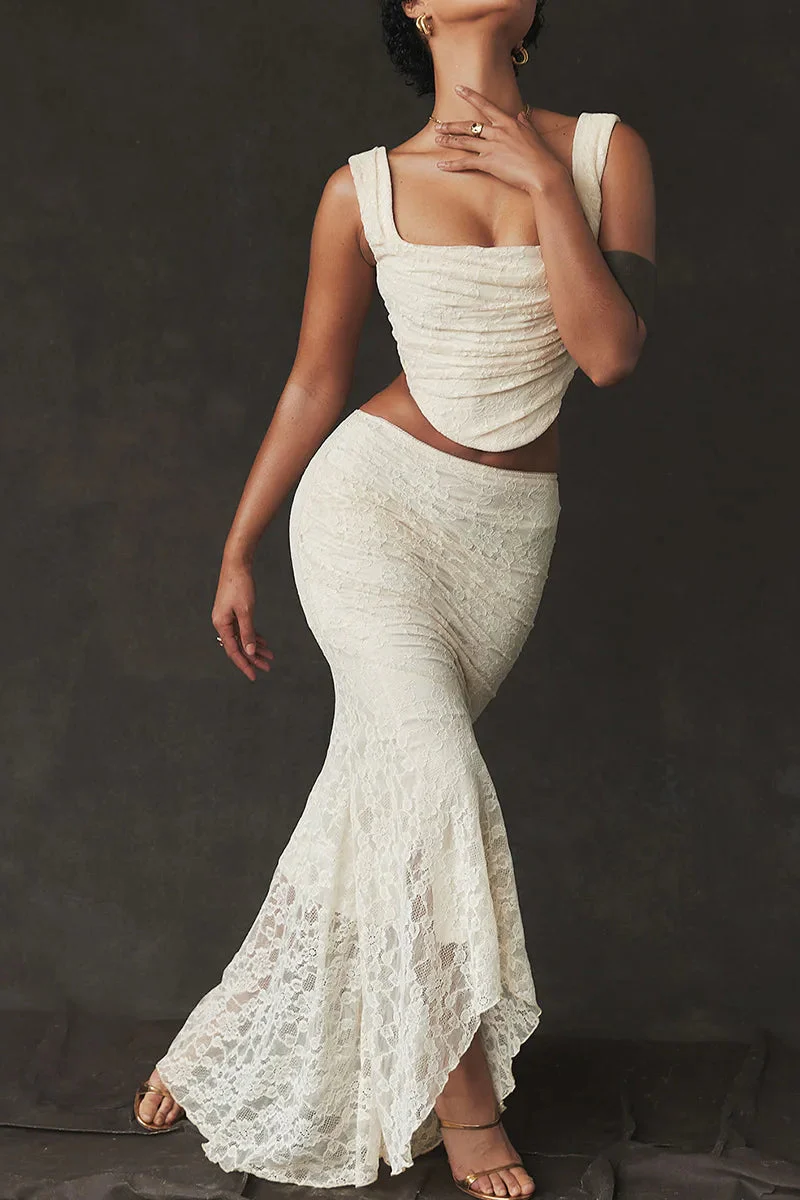 Elegant Lace-Up Crop Top & Maxi Skirt Boho Dress - Image 14