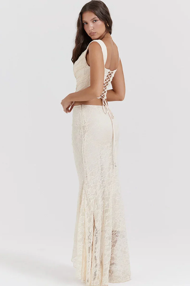 Elegant Lace-Up Crop Top & Maxi Skirt Boho Dress - Image 17