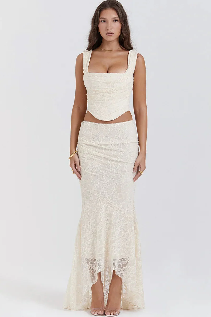Elegant Lace-Up Crop Top & Maxi Skirt Boho Dress - Image 3