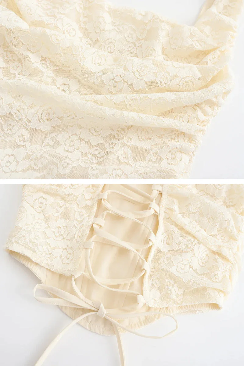 Elegant Lace-Up Crop Top & Maxi Skirt Boho Dress - Image 9