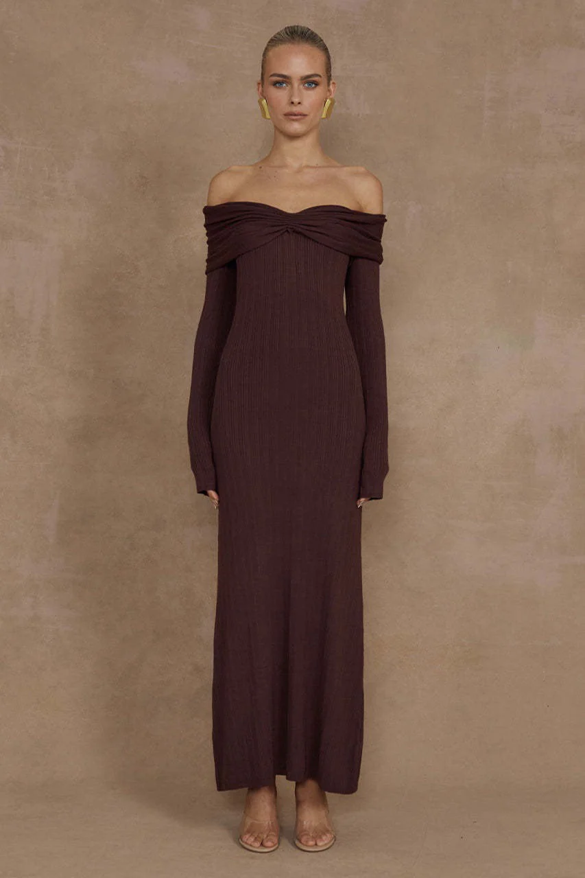 Elegant Off Shoulder Knit Sweater Dress - Image 2