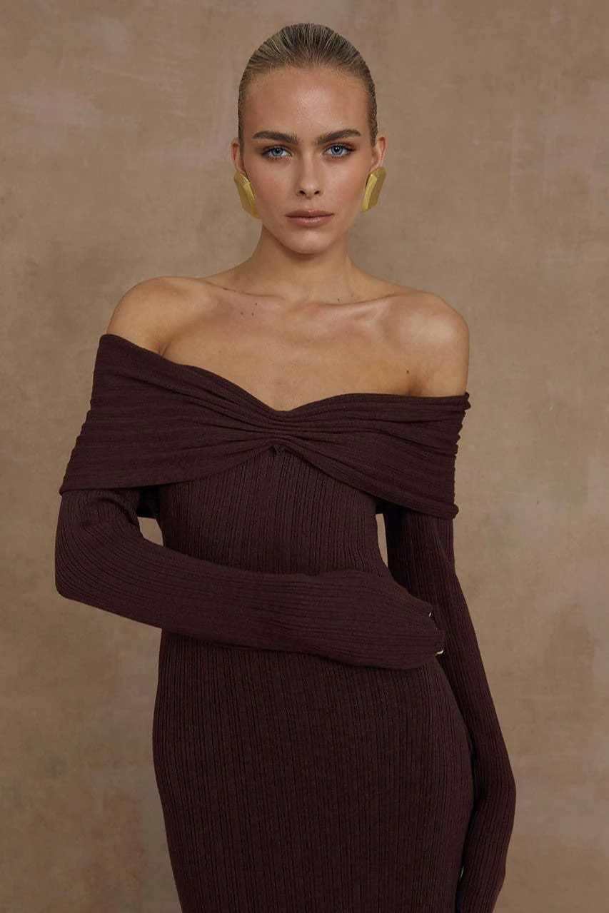 Elegant Off Shoulder Knit Sweater Dress - Image 7