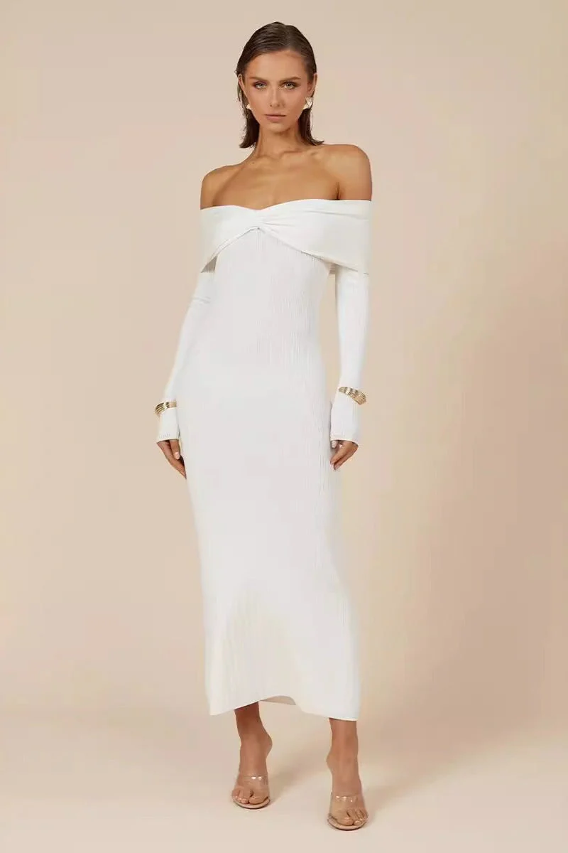 Elegant Off Shoulder Knit Sweater Dress - Image 8