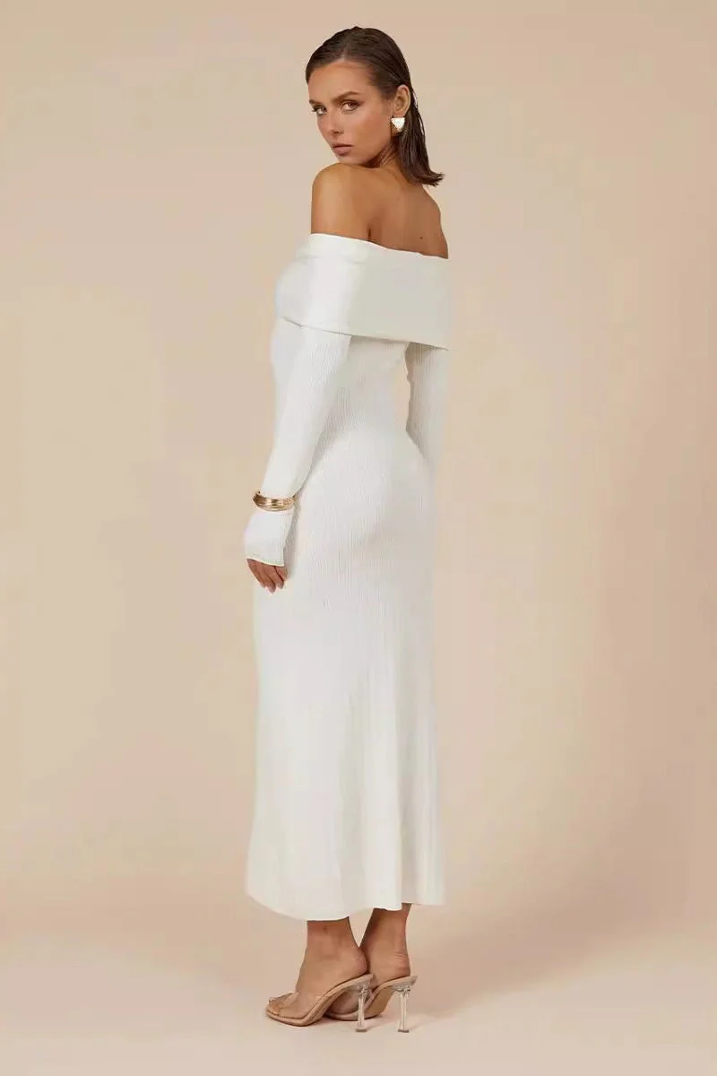 Elegant Off Shoulder Knit Sweater Dress - Image 9