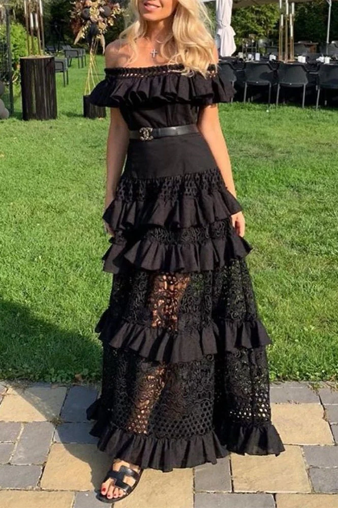 Elegant One-Shoulder Ruffle Boho Dress - Image 5