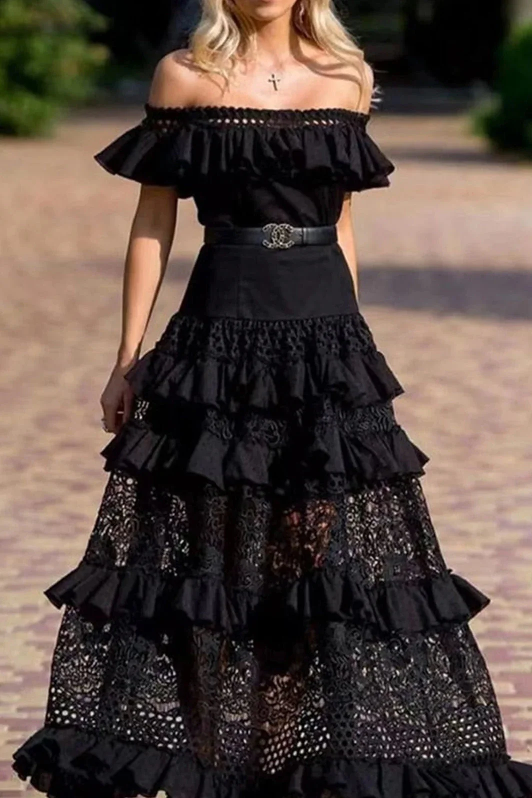 Elegant One-Shoulder Ruffle Boho Dress - Image 6