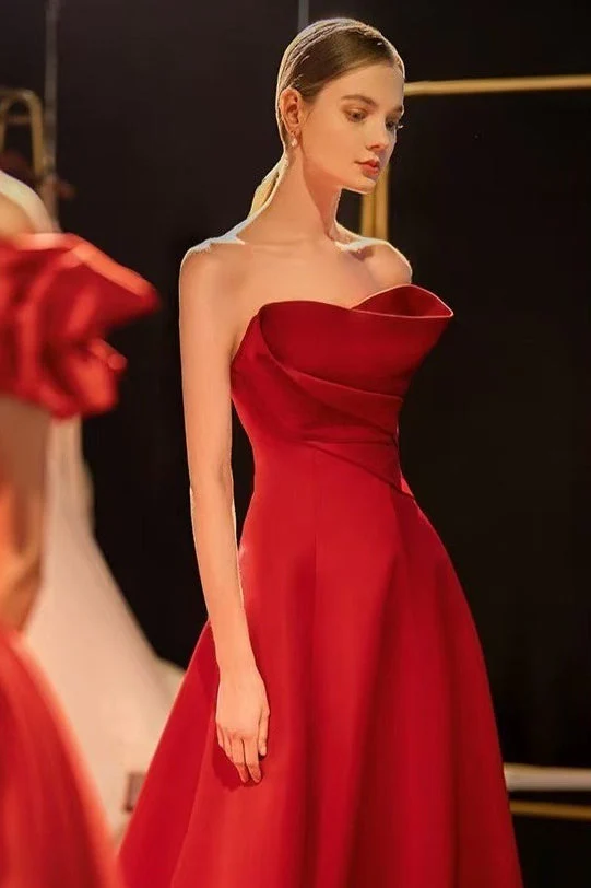 Elegant Satin One Shoulder Burgundy Formal Dress - Image 2
