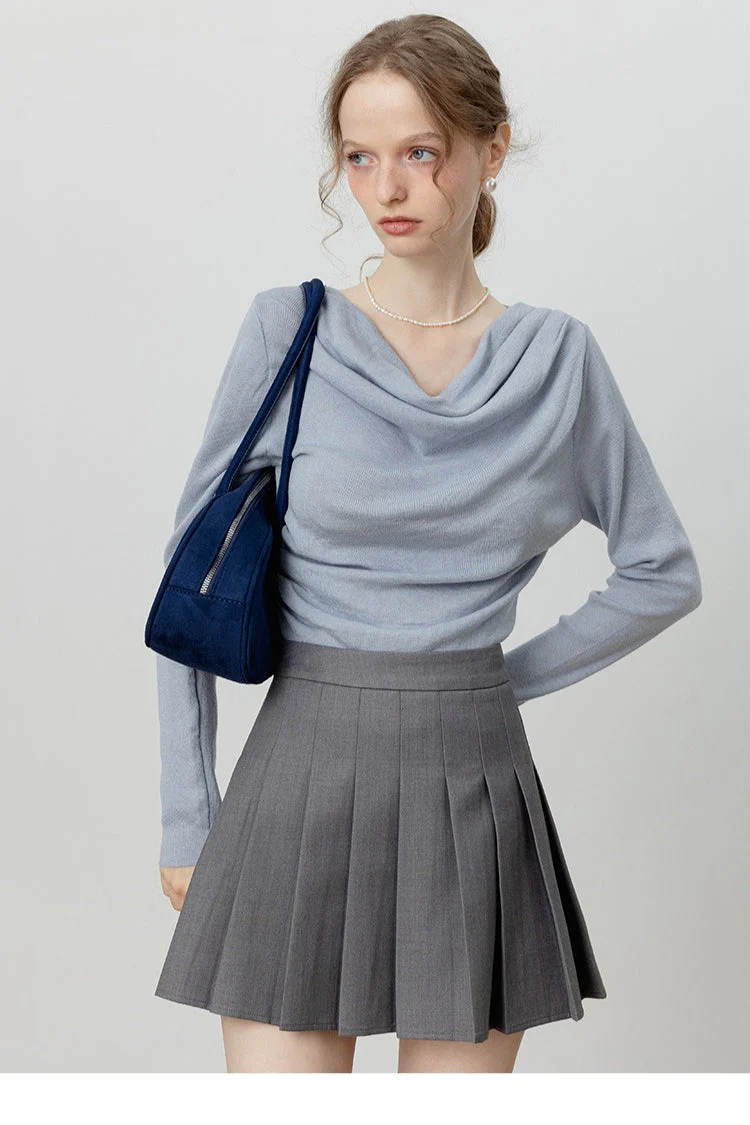 Elegant Slit Neck Tied Waist Knit Top - Image 12