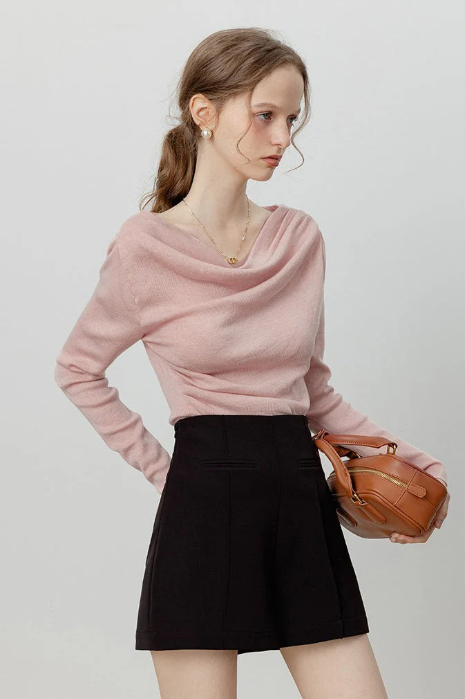 Elegant Slit Neck Tied Waist Knit Top - Image 3