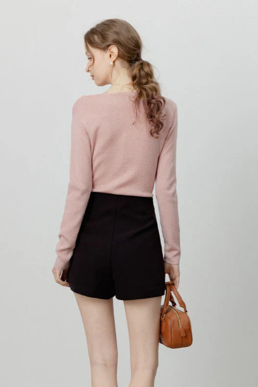 Elegant Slit Neck Tied Waist Knit Top - Image 4