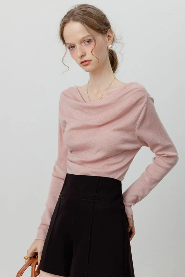 Elegant Slit Neck Tied Waist Knit Top - Image 5