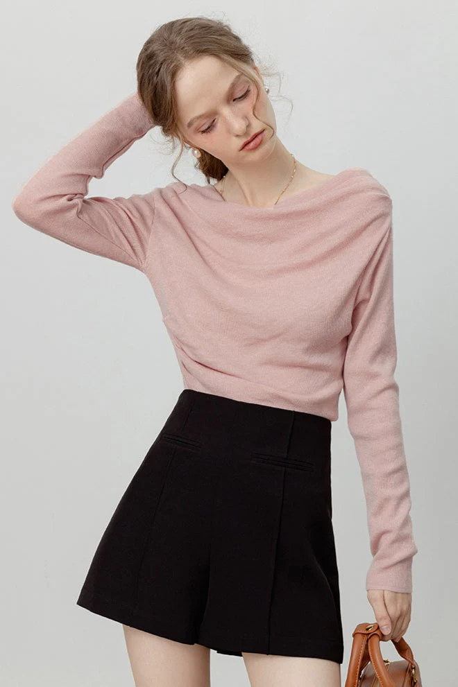 Elegant Slit Neck Tied Waist Knit Top - Image 6