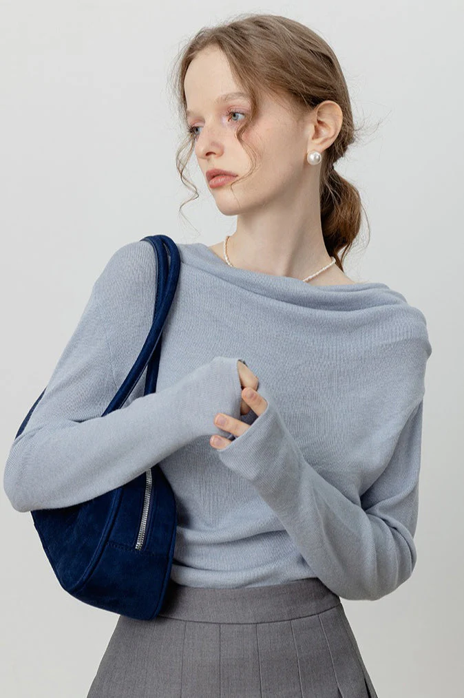 Elegant Slit Neck Tied Waist Knit Top - Image 9