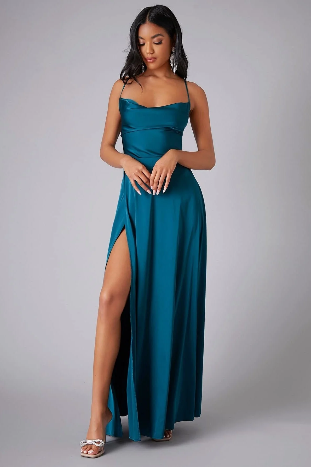 Elegant Spaghetti Strap Ruched Formal Dress - Image 13