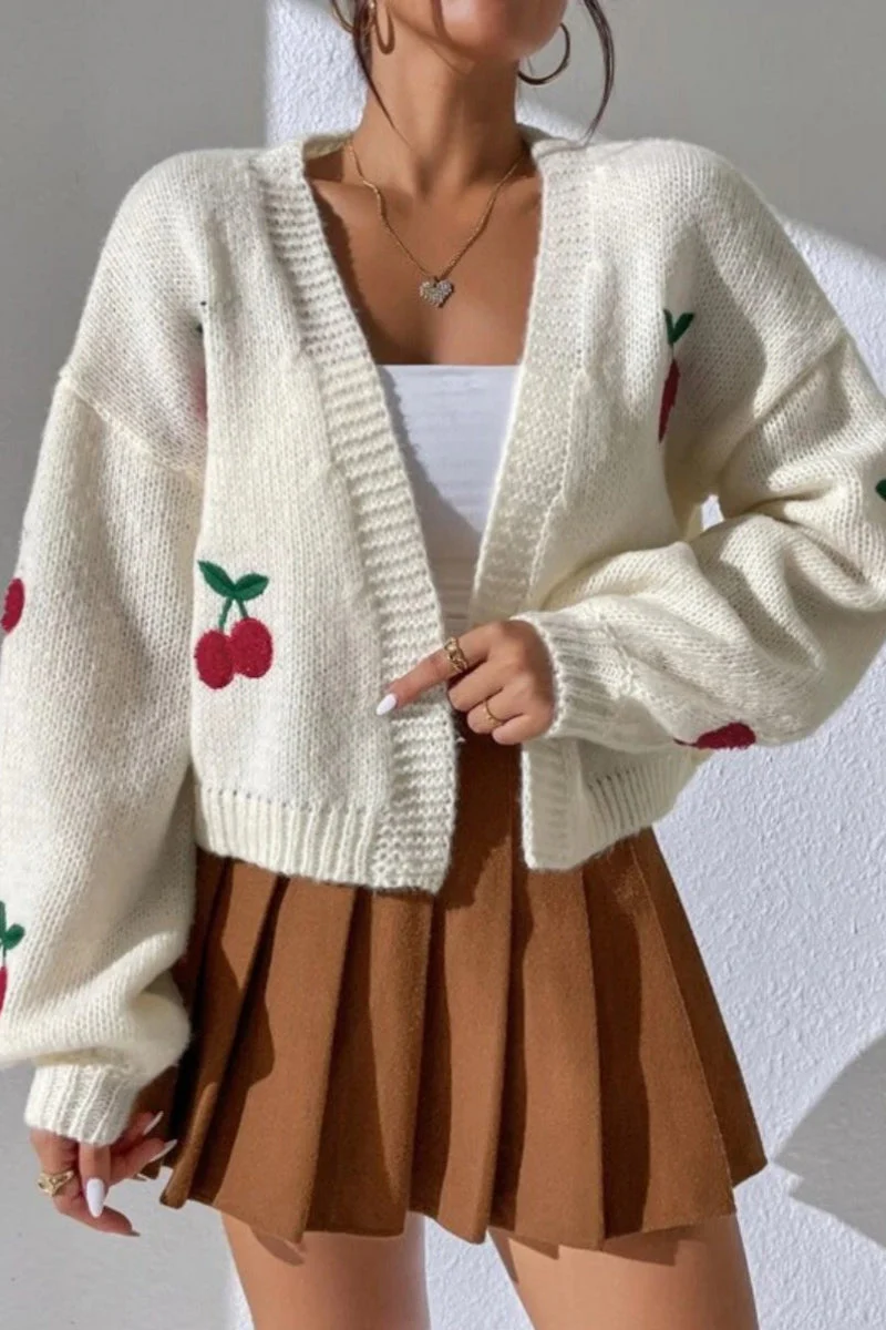 Embroidered Knit Open Front Sweater - Image 2