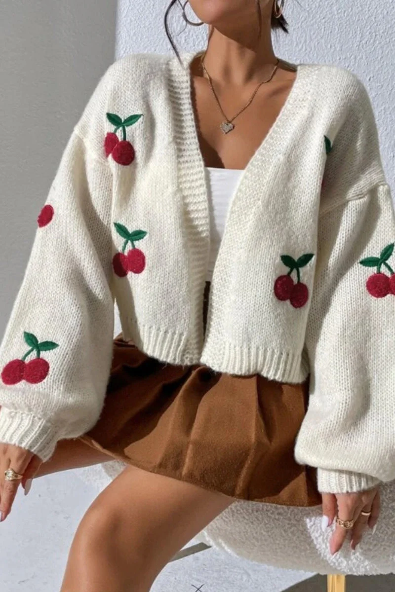 Embroidered Knit Open Front Sweater - Image 26