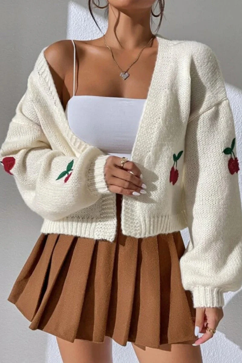 Embroidered Knit Open Front Sweater - Image 6
