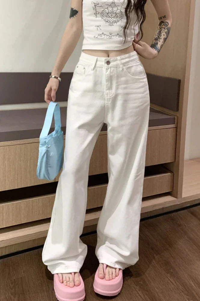 Embroidered Pink Bow Wide Leg Jeans - Image 14