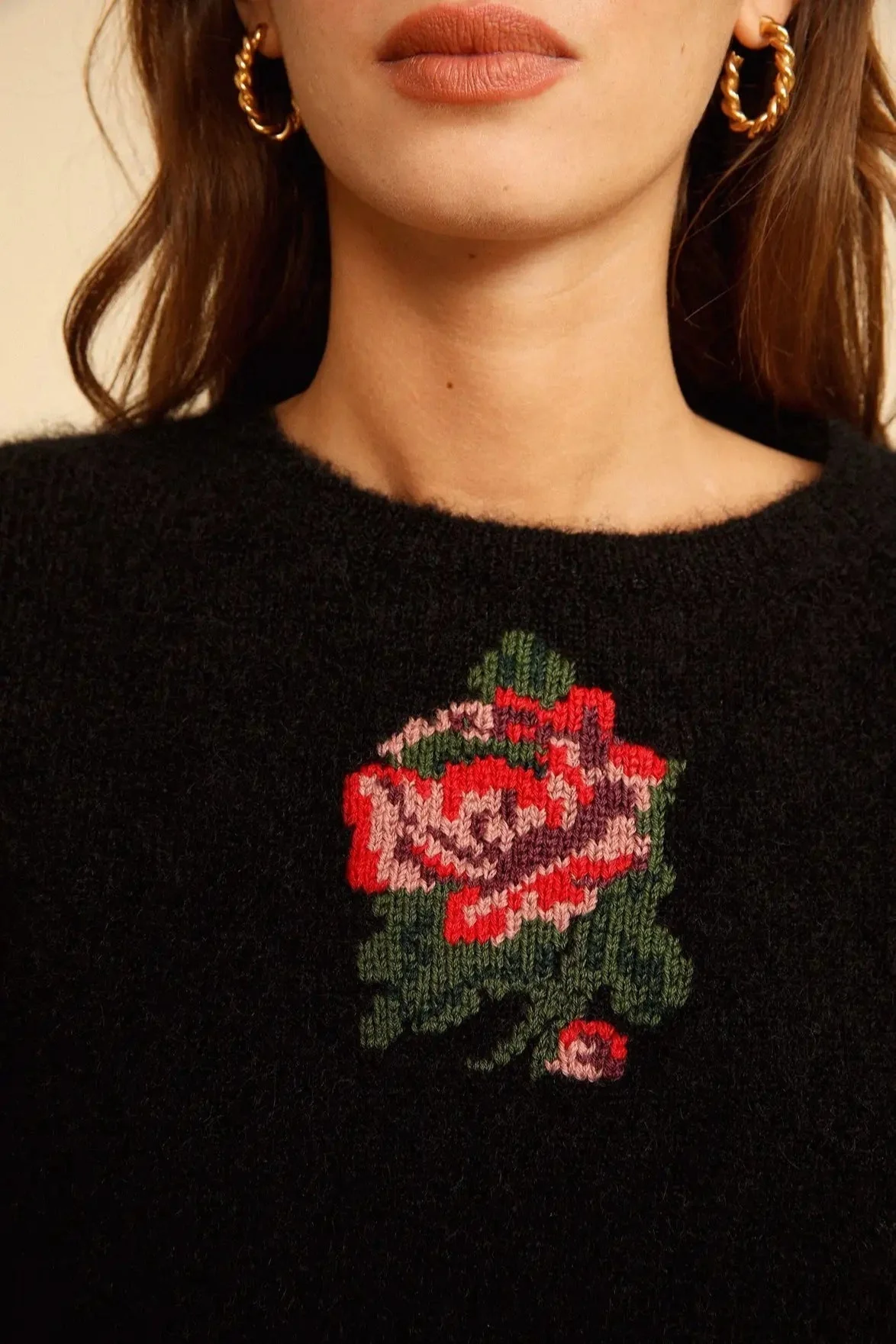 Embroidered Rose Knit Sweater Dress - Image 4