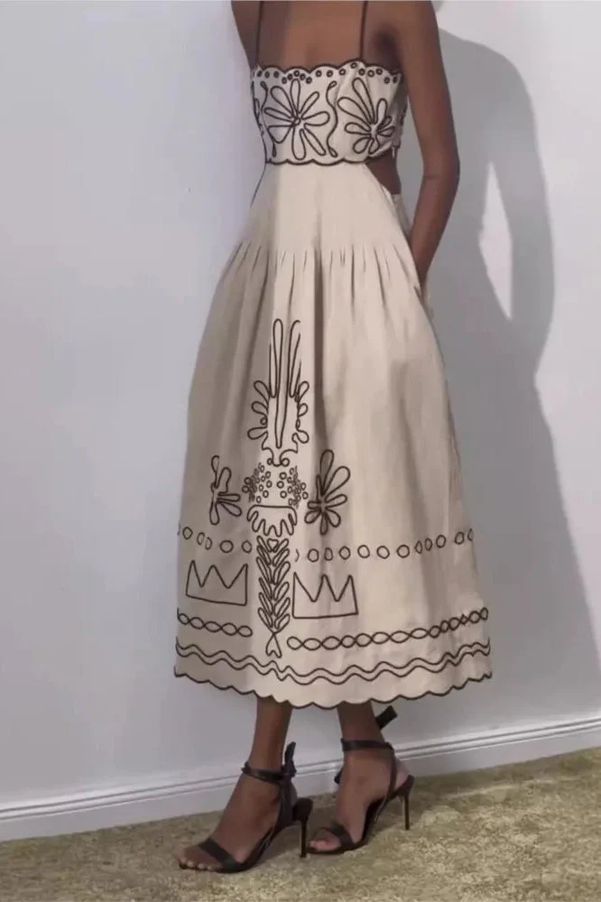 Embroidered Spaghetti Strap Boho Dress - Image 12