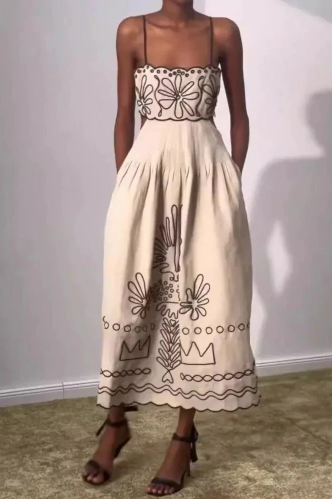 Embroidered Spaghetti Strap Boho Dress - Image 14