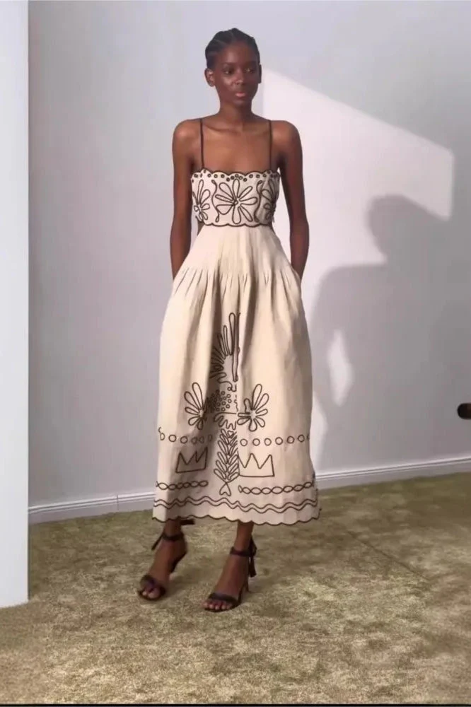 Embroidered Spaghetti Strap Boho Dress - Image 3