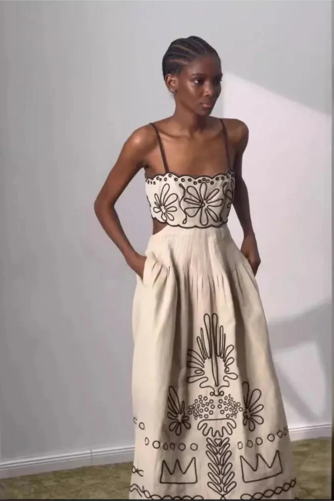 Embroidered Spaghetti Strap Boho Dress - Image 4