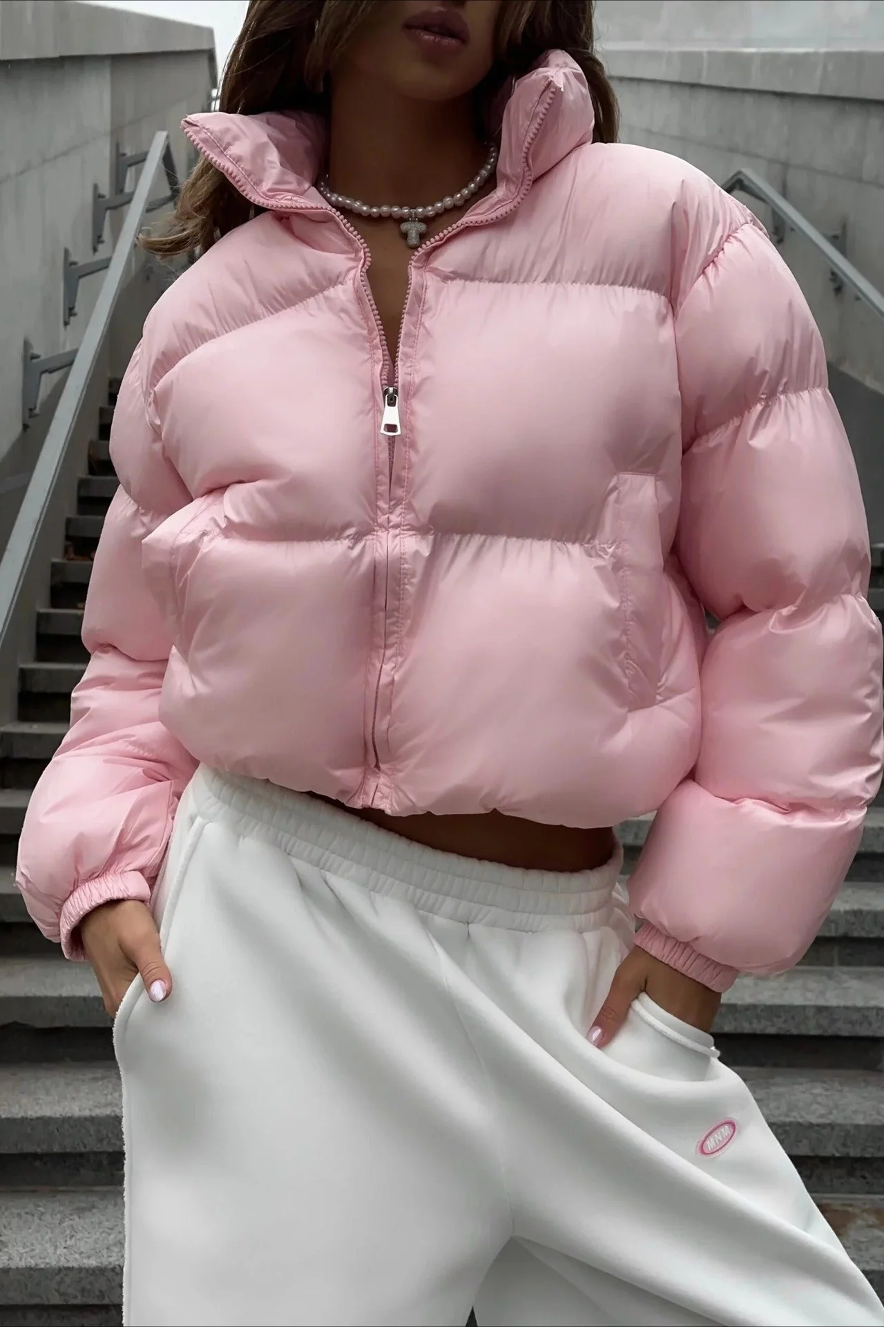 Essential Cropped Puffy Puffer Jacket - Image 9