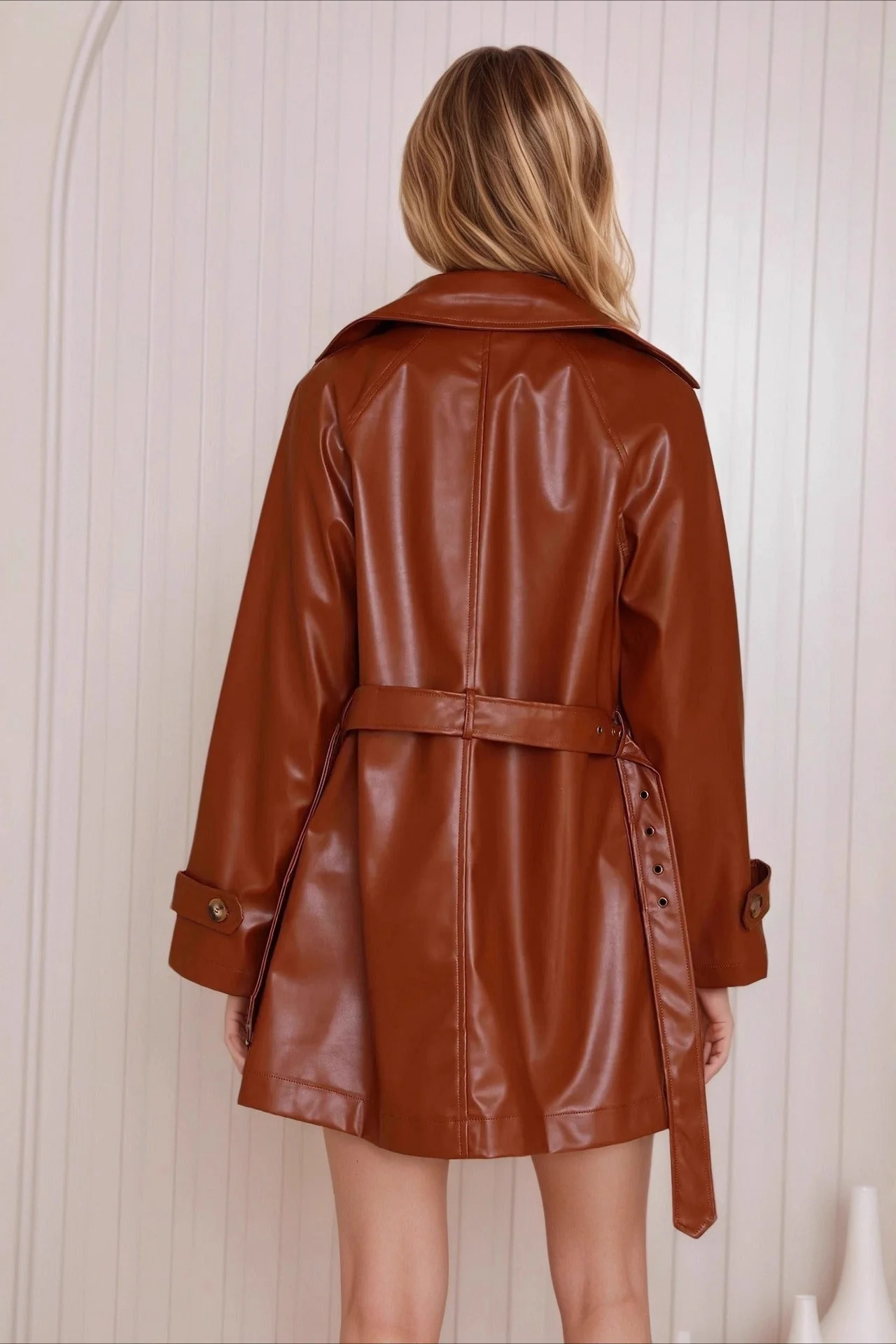 Fashion PU Leather Long Jacket - Image 5
