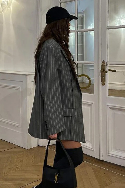 Fashion Striped Suit Blazer Two Piece Set - Image 2