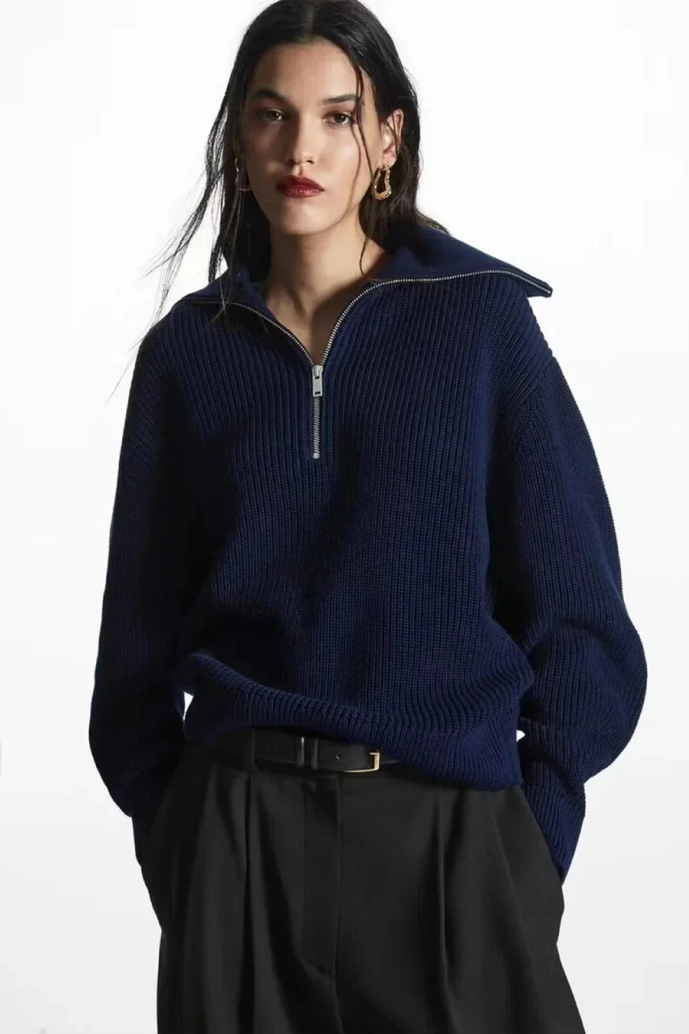 Fashion Wool Blend Open Collar Sweater - Image 18