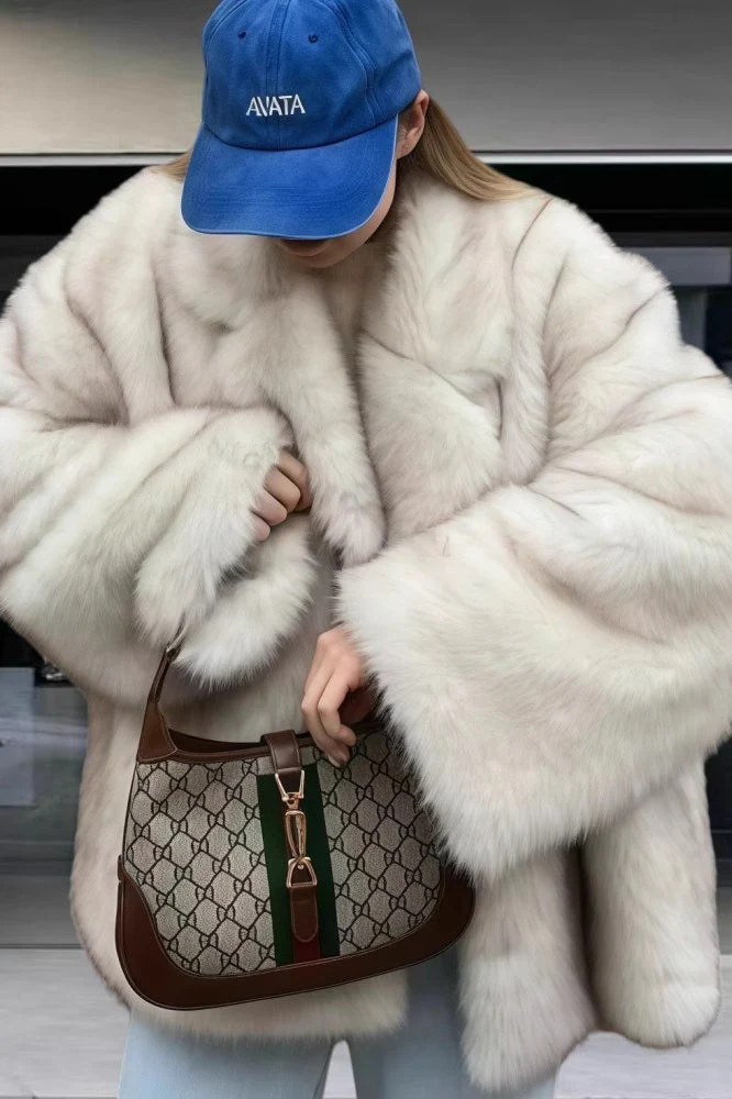 Faux Fox Fur Long Sleeve Coat - Image 2