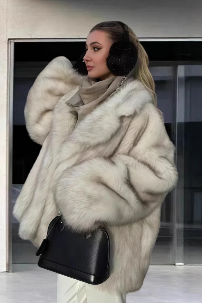 Faux Fox Fur Long Sleeve Coat - Image 3
