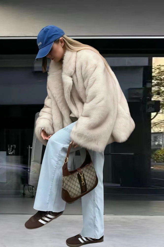 Faux Fox Fur Long Sleeve Coat - Image 5