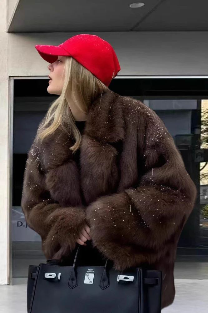 Faux Fox Fur Long Sleeve Coat - Image 7