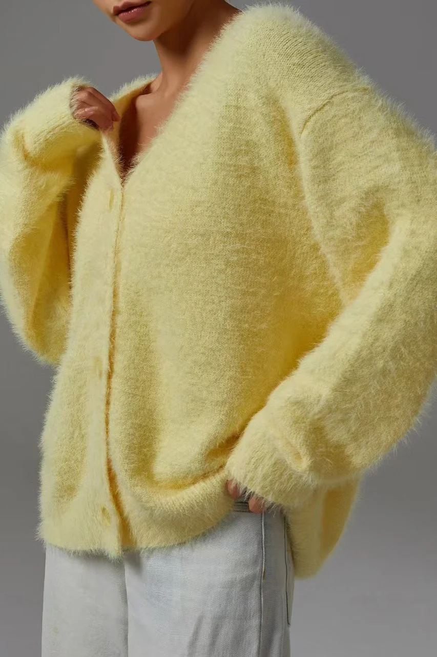 Faux Fur Blend V-Neck Cardigan - Image 10