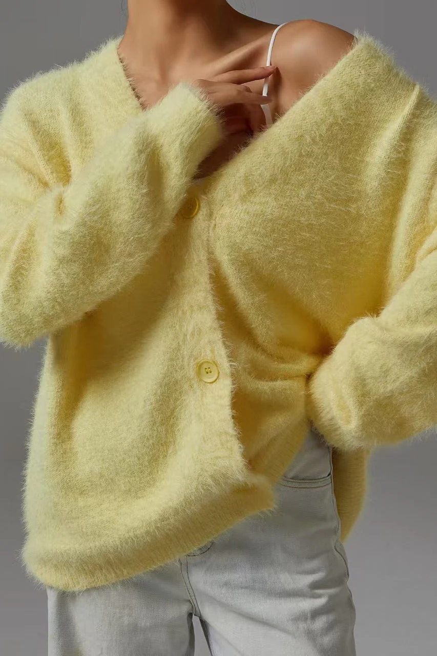 Faux Fur Blend V-Neck Cardigan - Image 11