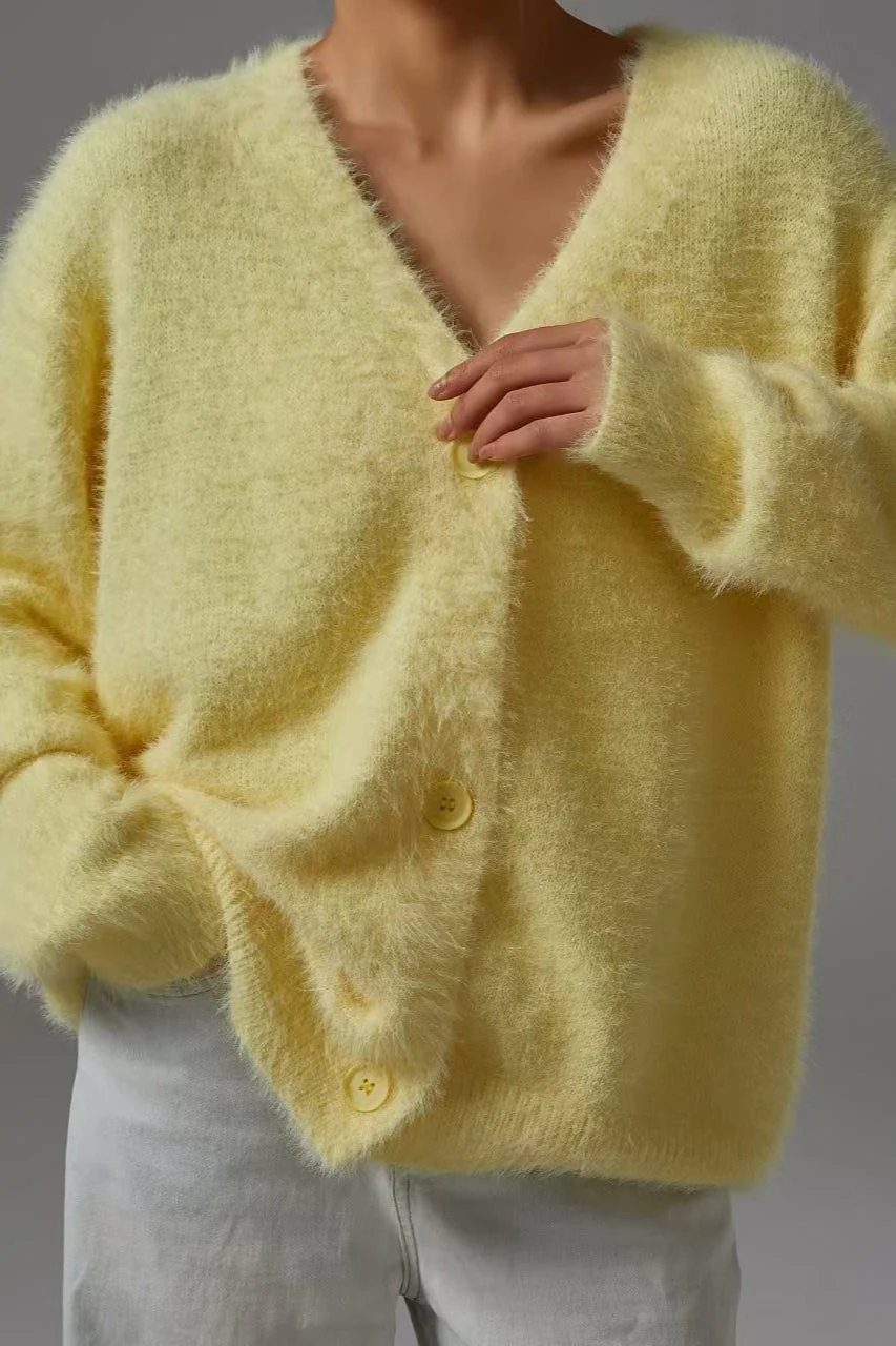 Faux Fur Blend V-Neck Cardigan - Image 12