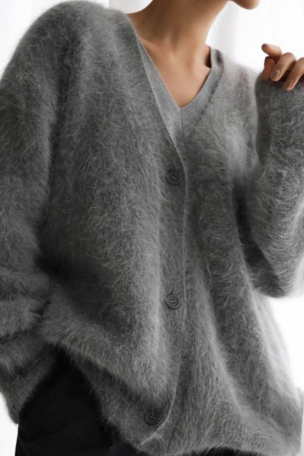 Faux Fur Blend V-Neck Cardigan - Image 2