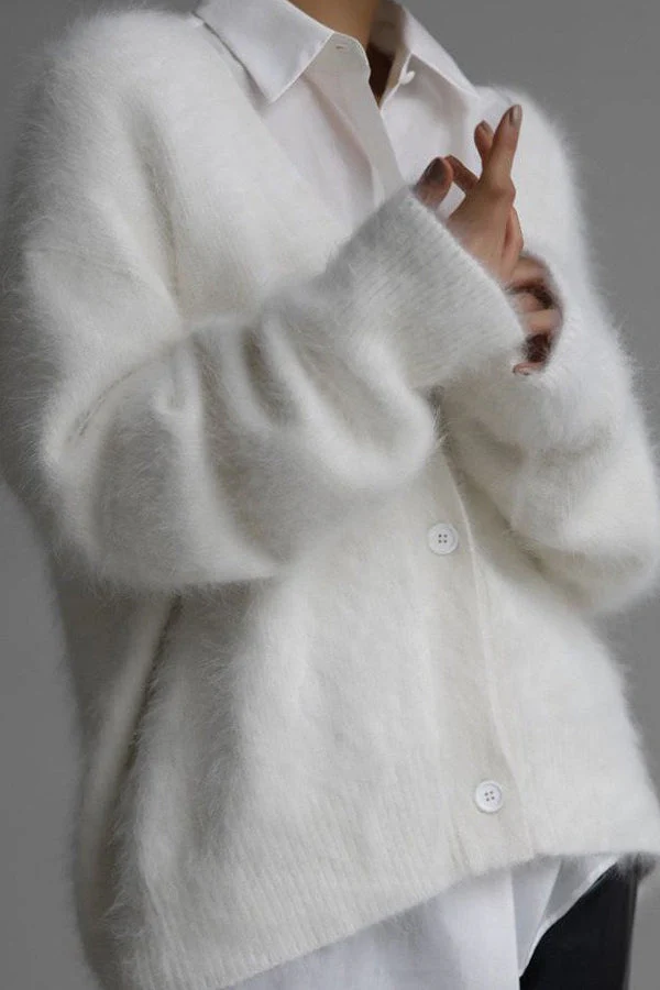 Faux Fur Blend V-Neck Cardigan - Image 4