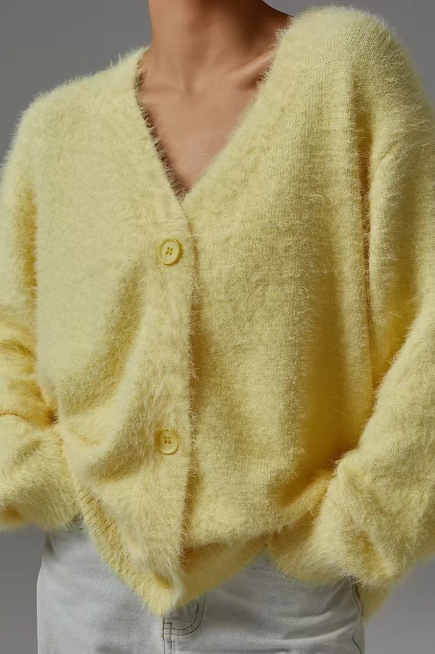 Faux Fur Blend V-Neck Cardigan - Image 9