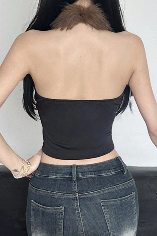 Faux Fur Collar Halter Knit Top - Image 3