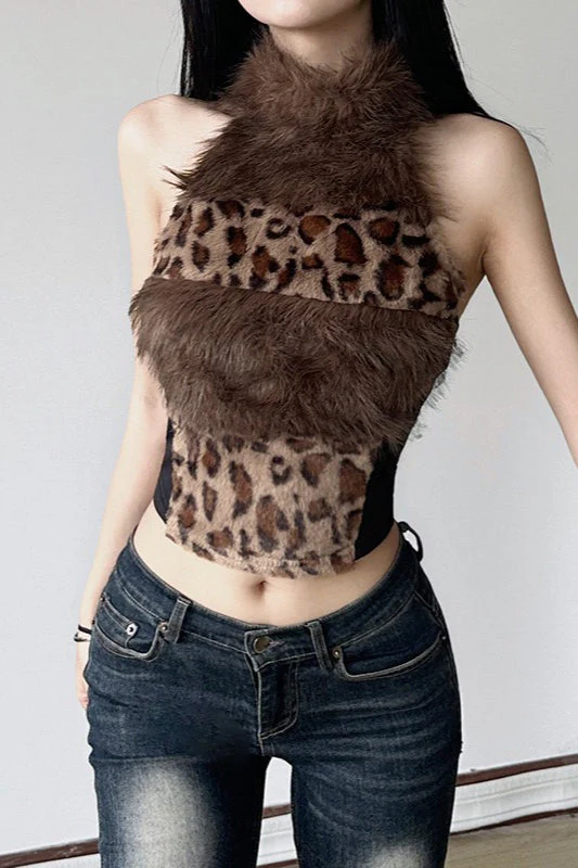 Faux Fur Collar Halter Knit Top - Image 7