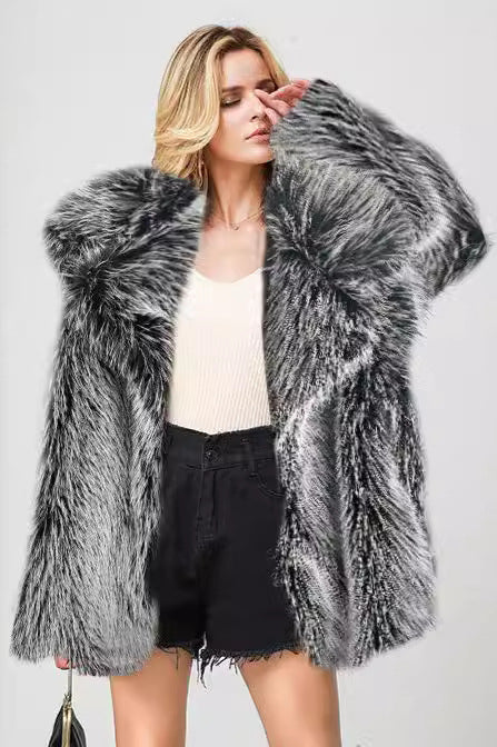 Faux Fur Mid-Length Blazer Coat - Image 3