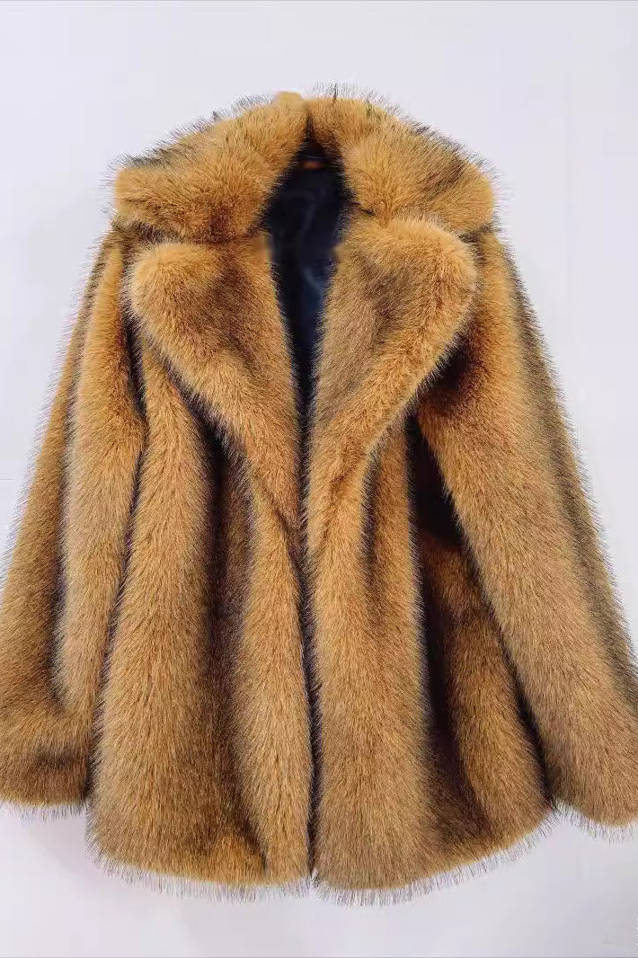 Faux Fur Mid-Length Blazer Coat - Image 4