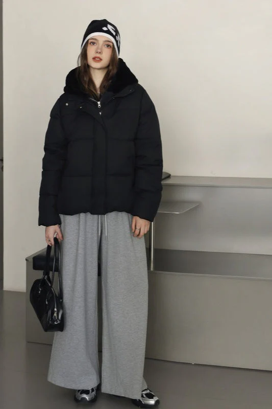 Faux Fur Panel Cropped Puffer Jacket - Image 10