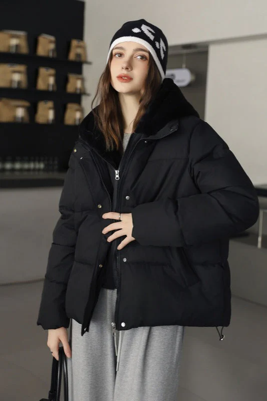 Faux Fur Panel Cropped Puffer Jacket - Image 11