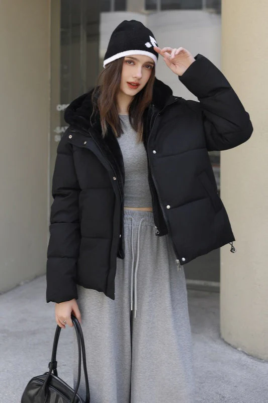 Faux Fur Panel Cropped Puffer Jacket - Image 12