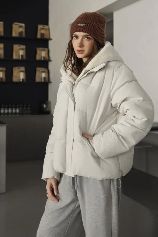 Faux Fur Panel Cropped Puffer Jacket - Image 13